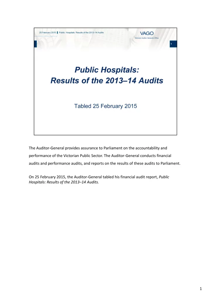 the auditor general provides assurance to parliament on