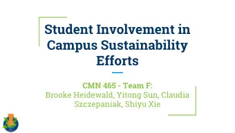 Student Involvement in  Campus Sustainability  Efforts CMN 465 - Team F:  Brooke Heidewald, Yitong
