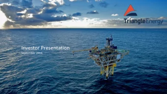 Investor Presentation  September 2016  DISCLAIMER AND FORWARD LOOKING STATEMENTS This Presentation