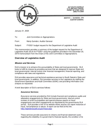 Mission and Services DLAs mission is to enhance the accountability of State and local