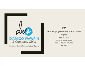 IMA  Hot Employee Benefit Plan Audit  Topics  April 21, 2020  Michelle DAmico, CPA  Valerie