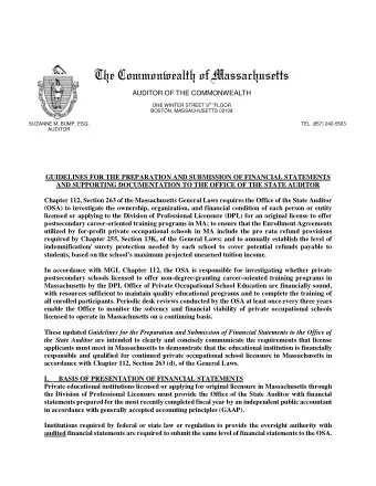 The Commonwealth of Massachusetts  AUDITOR OF THE COMMONWEALTH ONE WINTER STREET 9 TH FLOOR