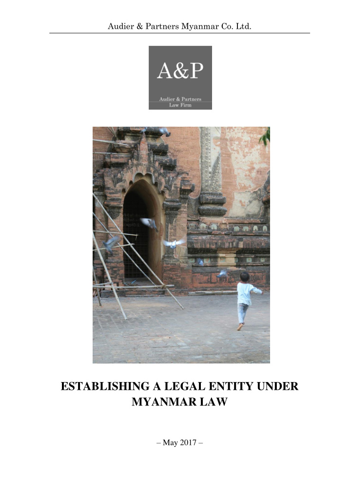 establishing a legal entity under myanmar law may 2017