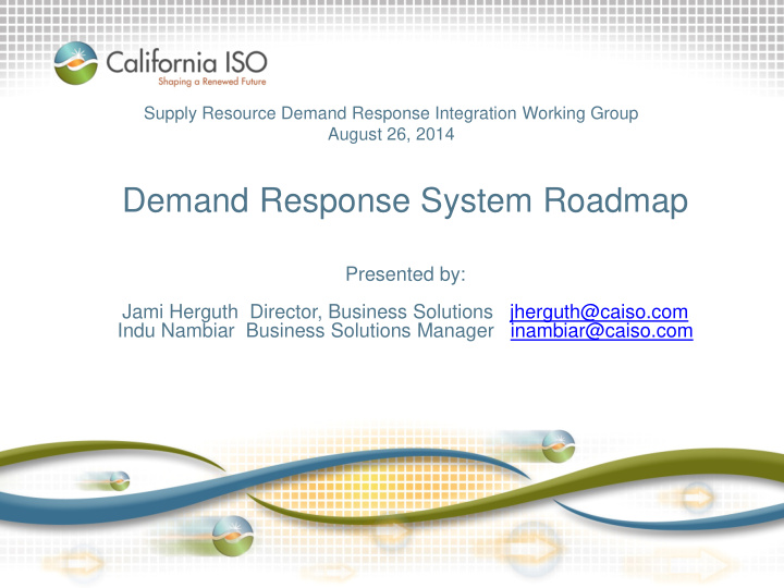 demand response system roadmap presented by jami herguth