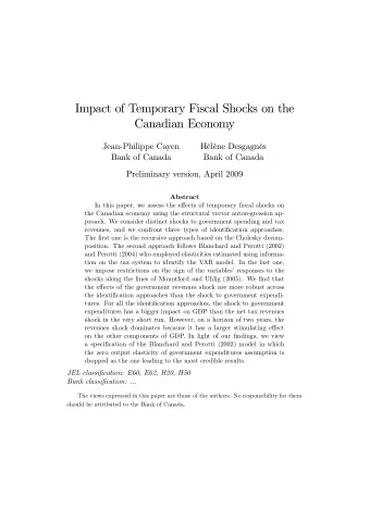 Impact of Temporary Fiscal Shocks on the  Canadian Economy  Jean-Philippe Cayen  Hlne