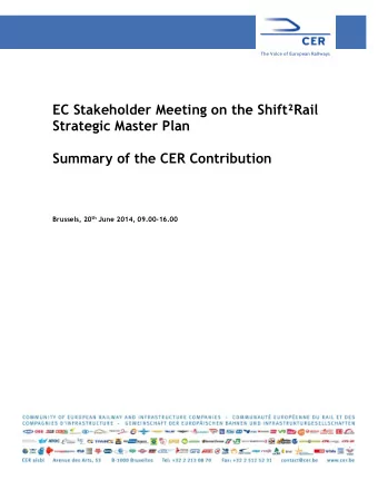 EC Stakeholder Meeting on the ShiftRail  Strategic Master Plan  Summary of the CER Contribution