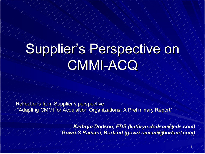 supplier s perspective on s perspective on supplier cmmi