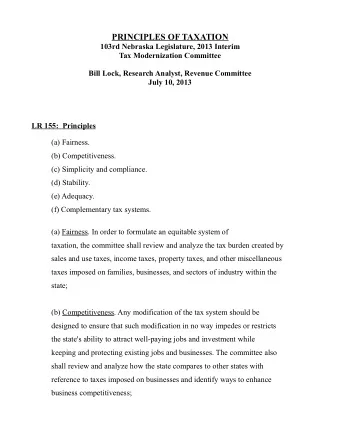 PRINCIPLES OF TAXATION  103rd Nebraska Legislature, 2013 Interim  Tax Modernization Committee  Bill