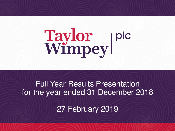 full year results presentation for the year ended 31