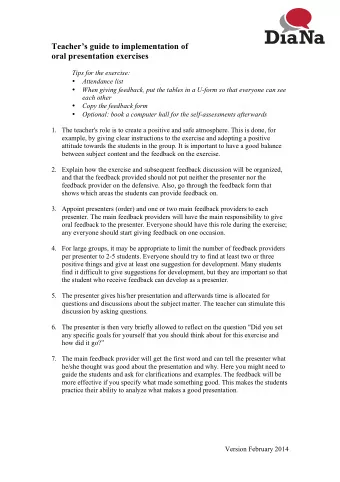 oral presentation exercises  Tips for the exercise:  Attendance list  When giving feedback,