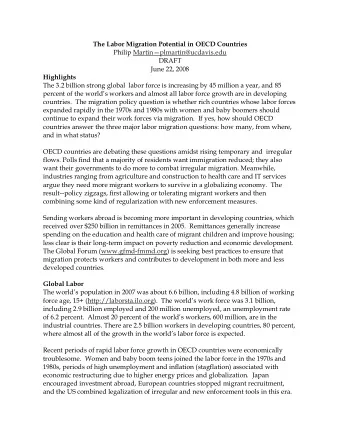 The Labor Migration Potential in OECD Countries  Philip Martinplmartin@ucdavis.edu  DRAFT  June