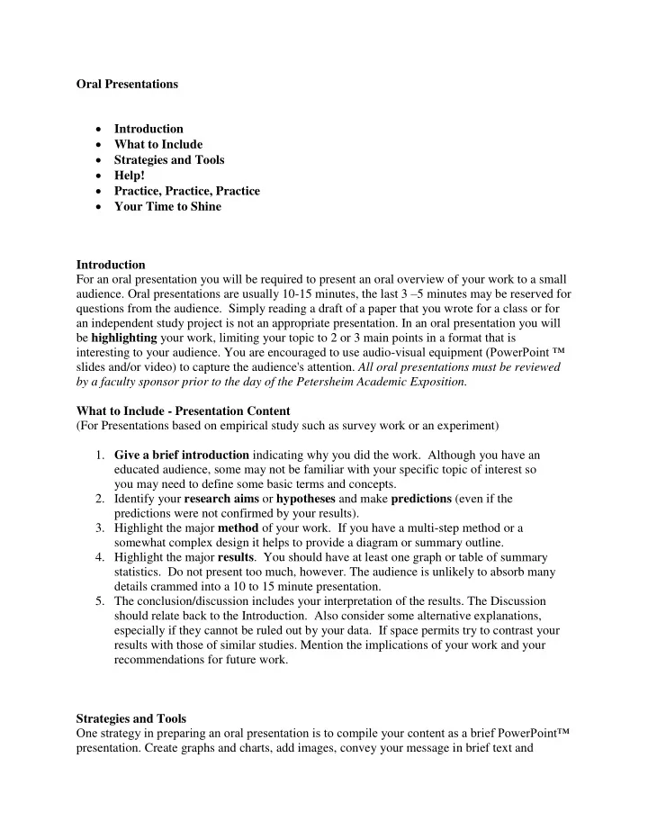 oral presentations introduction what to include