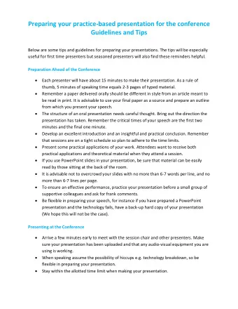 Preparing your practice-based presentation for the conference Guidelines and Tips  Below are some