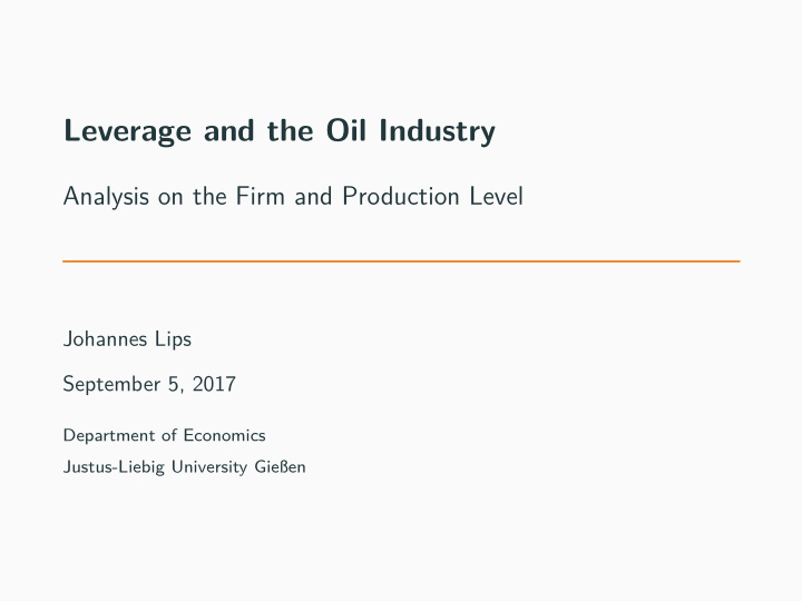 leverage and the oil industry
