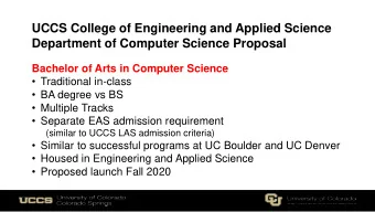 Department of Computer Science Proposal  Bachelor of Arts in Computer Science  Traditional