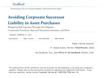 Presenting a live 90-minute webinar with interactive Q&amp;A  Avoiding Corporate Successor