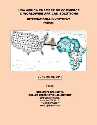 USA AFRICA CHAMBER OF COMMERCE  &amp; WORLDWIDE AFRICAN SOLUTIONS  INTERNATIONAL INVESTMENT  FORUM