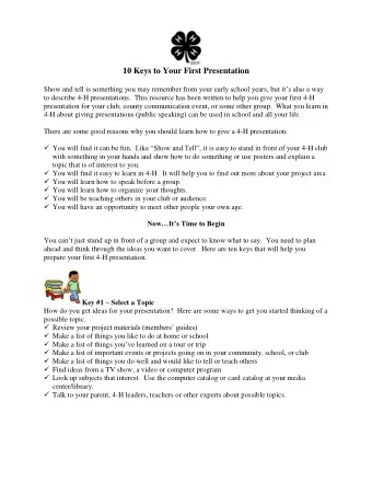 10 Keys to Your First Presentation  Show and tell is something you may remember from your early