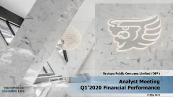 Q1  2020 Financial Performance  13 May 2020  Disclaimer Statements included or incorporated in