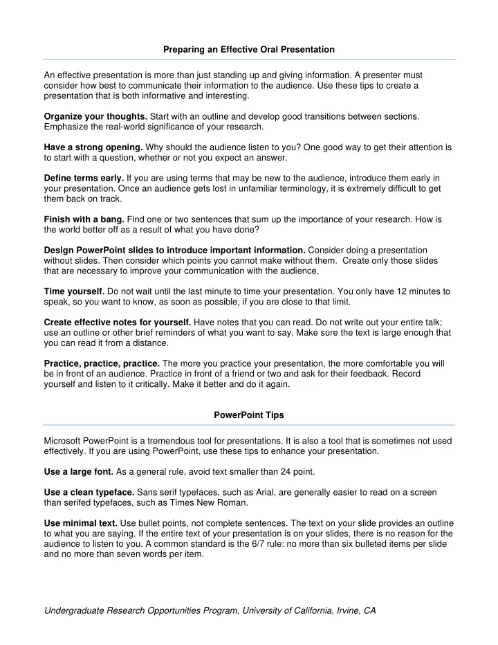 preparing an effective oral presentation an effective