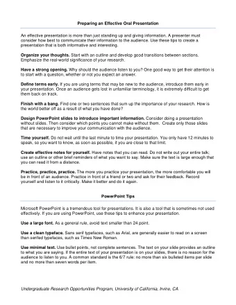 Preparing an Effective Oral Presentation  An effective presentation is more than just standing up