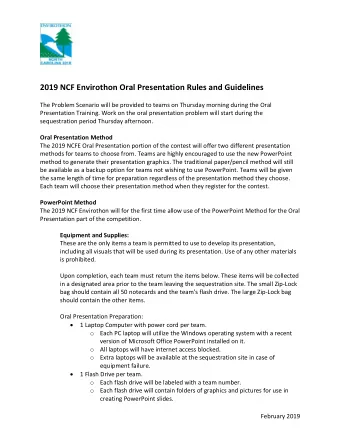 2019 NCF Envirothon Oral Presentation Rules and Guidelines  The Problem Scenario will be provided