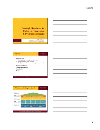 Strategic Roadmap for  Culture of Innovation  &amp; Program Scorecard  Project Sponsor:  Tom