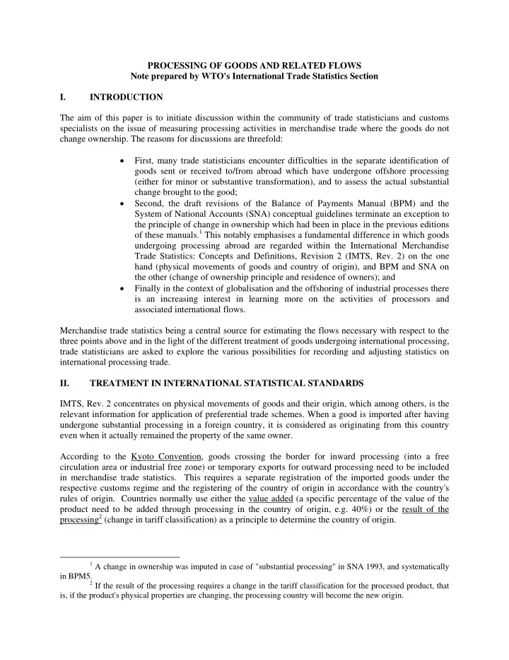 processing of goods and related flows note prepared by