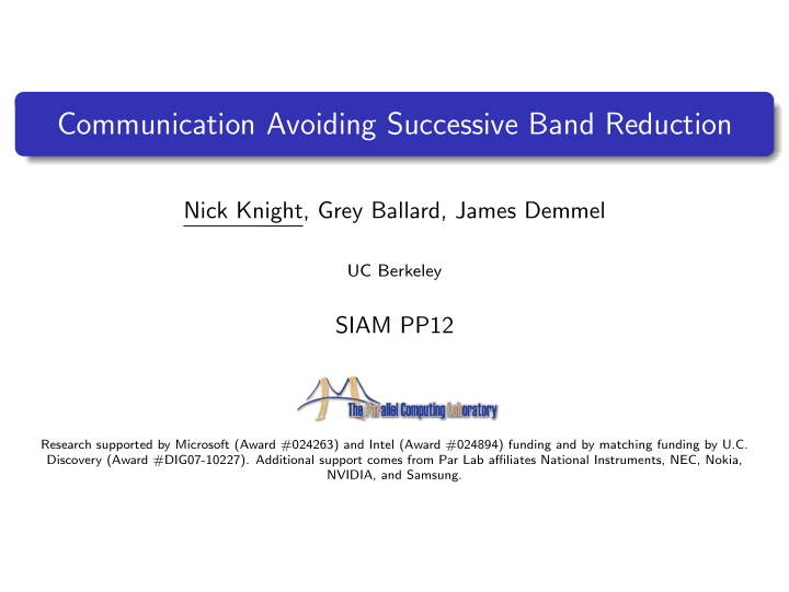 communication avoiding successive band reduction