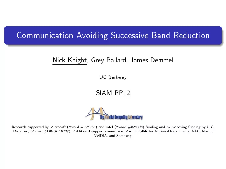 communication avoiding successive band reduction