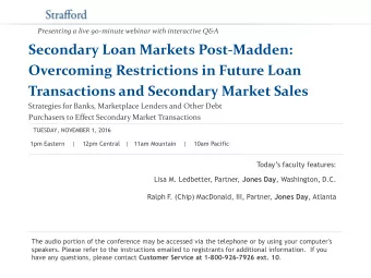 Transactions and Secondary Market Sales  Strategies for Banks, Marketplace Lenders and Other Debt