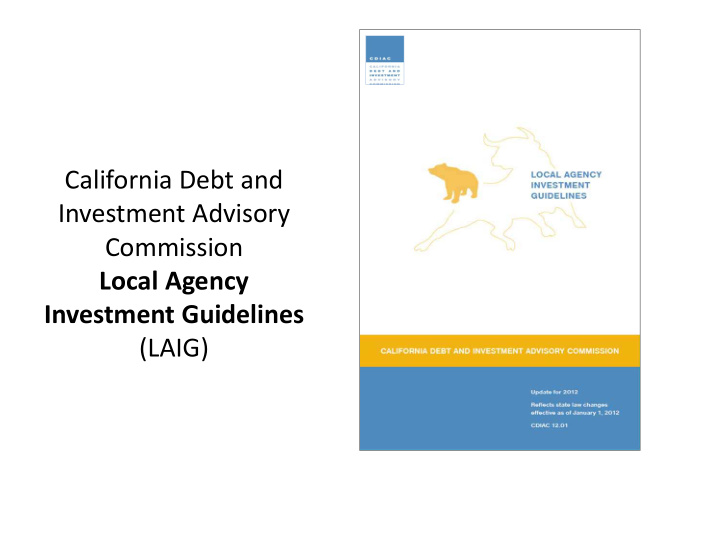 california debt and investment advisory commission local