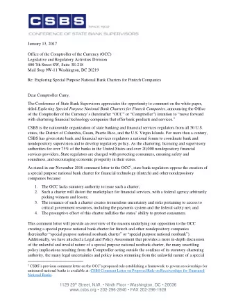 January 13, 2017  Office of the Comptroller of the Currency (OCC)  Legislative and Regulatory