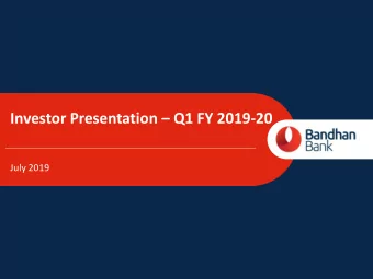 Investor Presentation  Q1 FY 2019-20  July 2019  Disclaimer    This presentation is