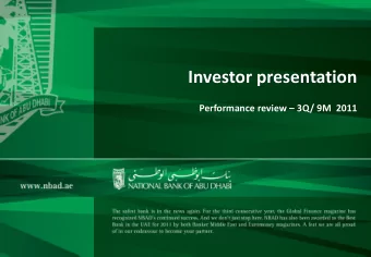 Investor presentation  Performance review  3Q/ 9M  2011  Disclaimer  The information contained