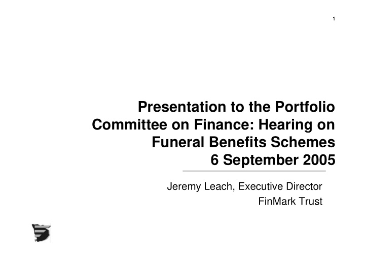 presentation to the portfolio committee on finance