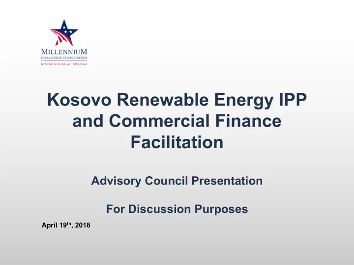 kosovo renewable energy ipp and commercial finance