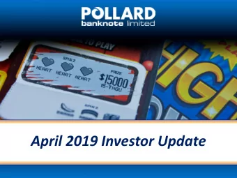 April 2019 Investor Update  1  FORWARD-LOOKING STATEMENTS  Certain statements in this presentation