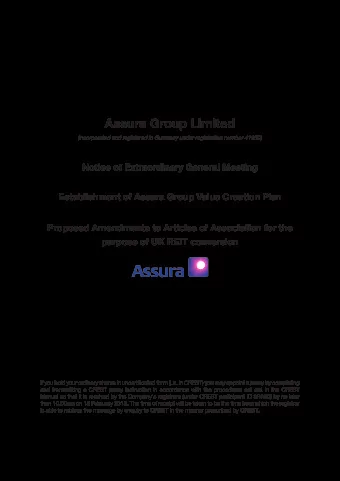 Assura Group Limited  (incorporated and registered in Guernsey under registration number 41230)