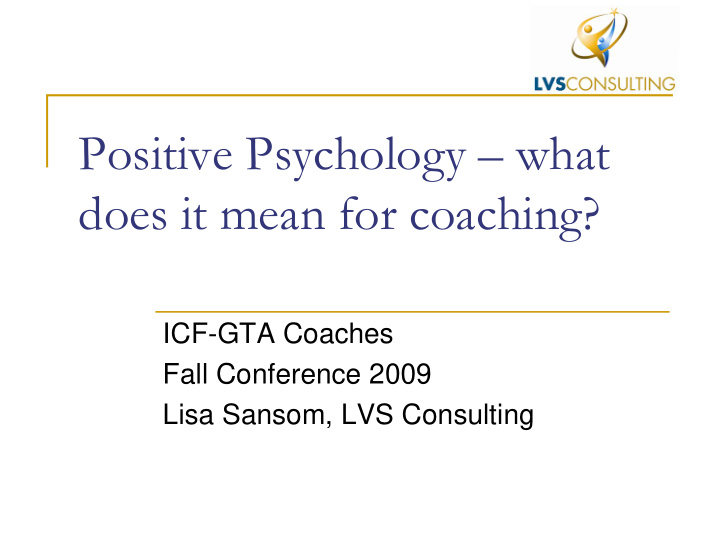 positive psychology what does it mean for coaching