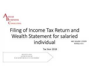 Filing of Income Tax Return and  Wealth Statement for salaried  individual  MR. SHARIF UDDIN