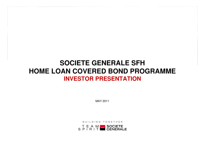 societe generale sfh home loan covered bond programme