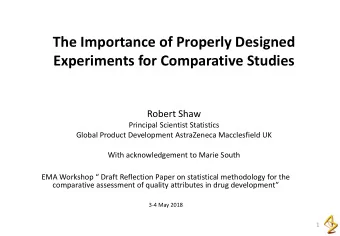 The Importance of Properly Designed  Experiments for Comparative Studies  Robert Shaw  Principal