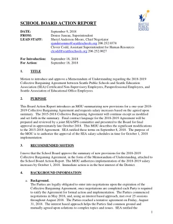 SCHOOL BOARD ACTION REPORT  September 9, 2018  DATE:  FROM: Denise Juneau, Superintendent LEAD