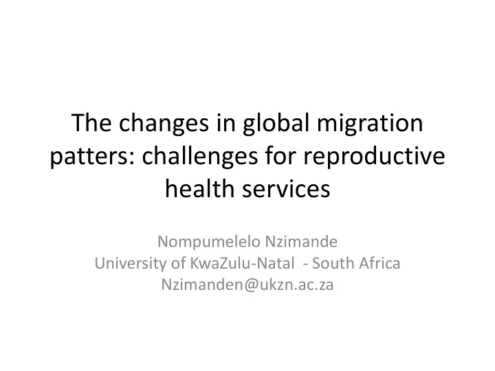 patters challenges for reproductive