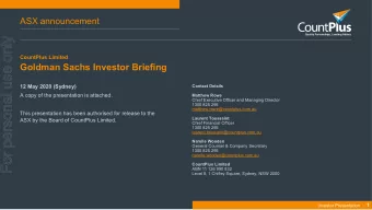 For personal use only  CountPlus Limited  Goldman Sachs Investor Briefing  12 May 2020 (Sydney)