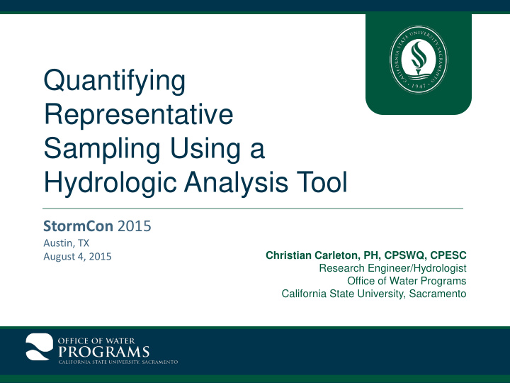 quantifying representative sampling using a hydrologic