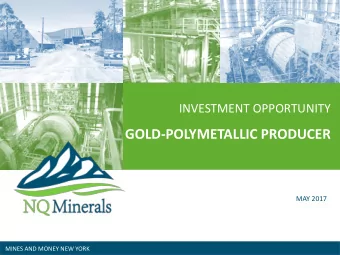 GOLD-POLYMETALLIC PRODUCER  MAY 2017  MINES AND MONEY NEW YORK  Disclaimer  The information