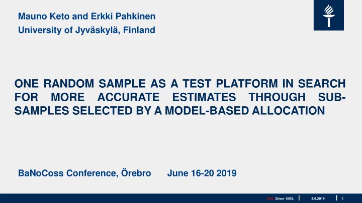 one random sample as a test platform in search for more