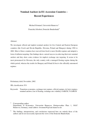 Nominal Anchors in EU-Accession Countries   Recent Experiences Michael Frmmel, Universitt